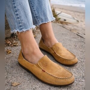 OluKai Nohea Nubuck Leather Loafers Women’s 9 Tan Slip On Comfort Flats Shoes